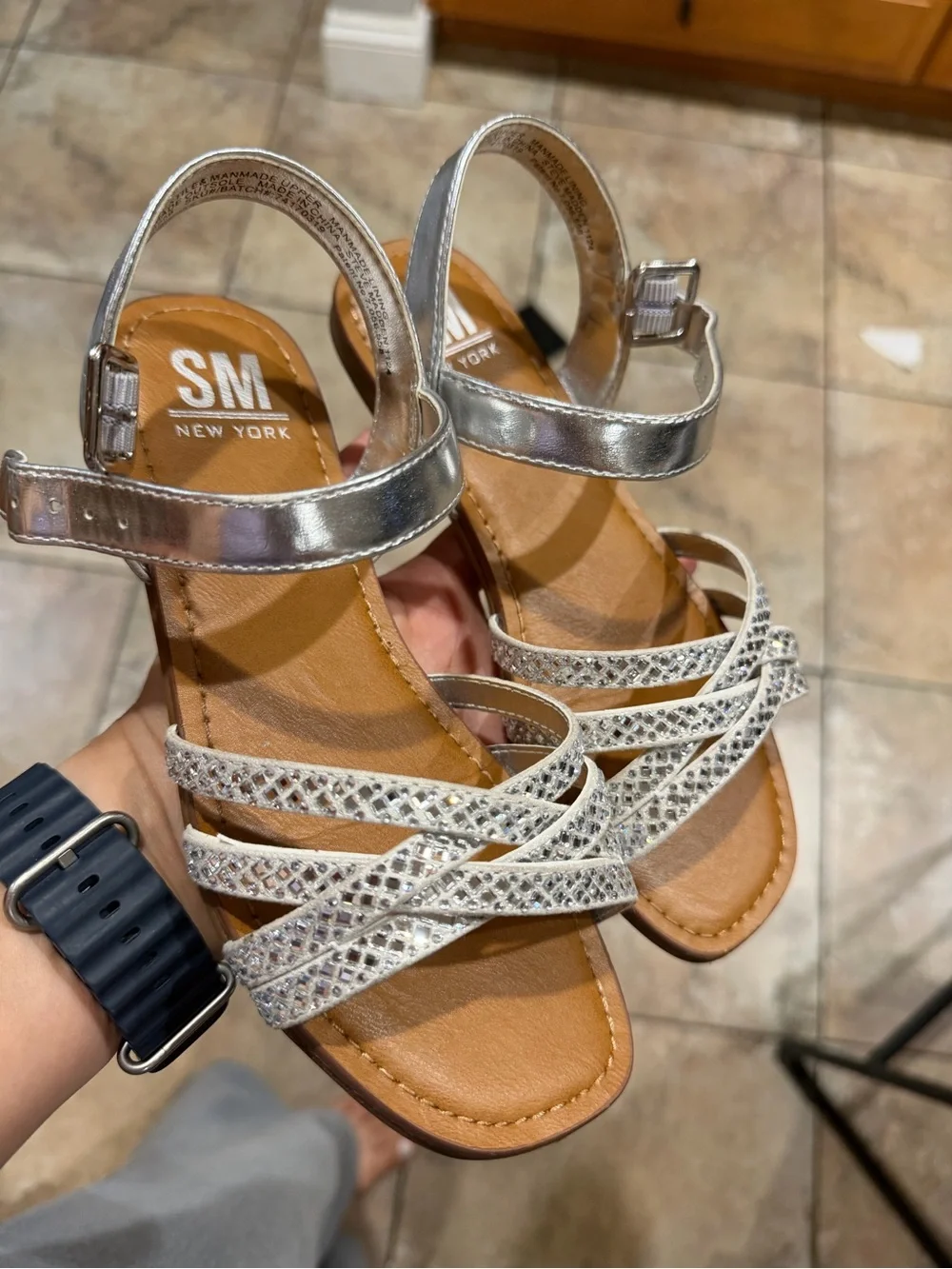 SM New York Silver Glitter Strappy Sandals